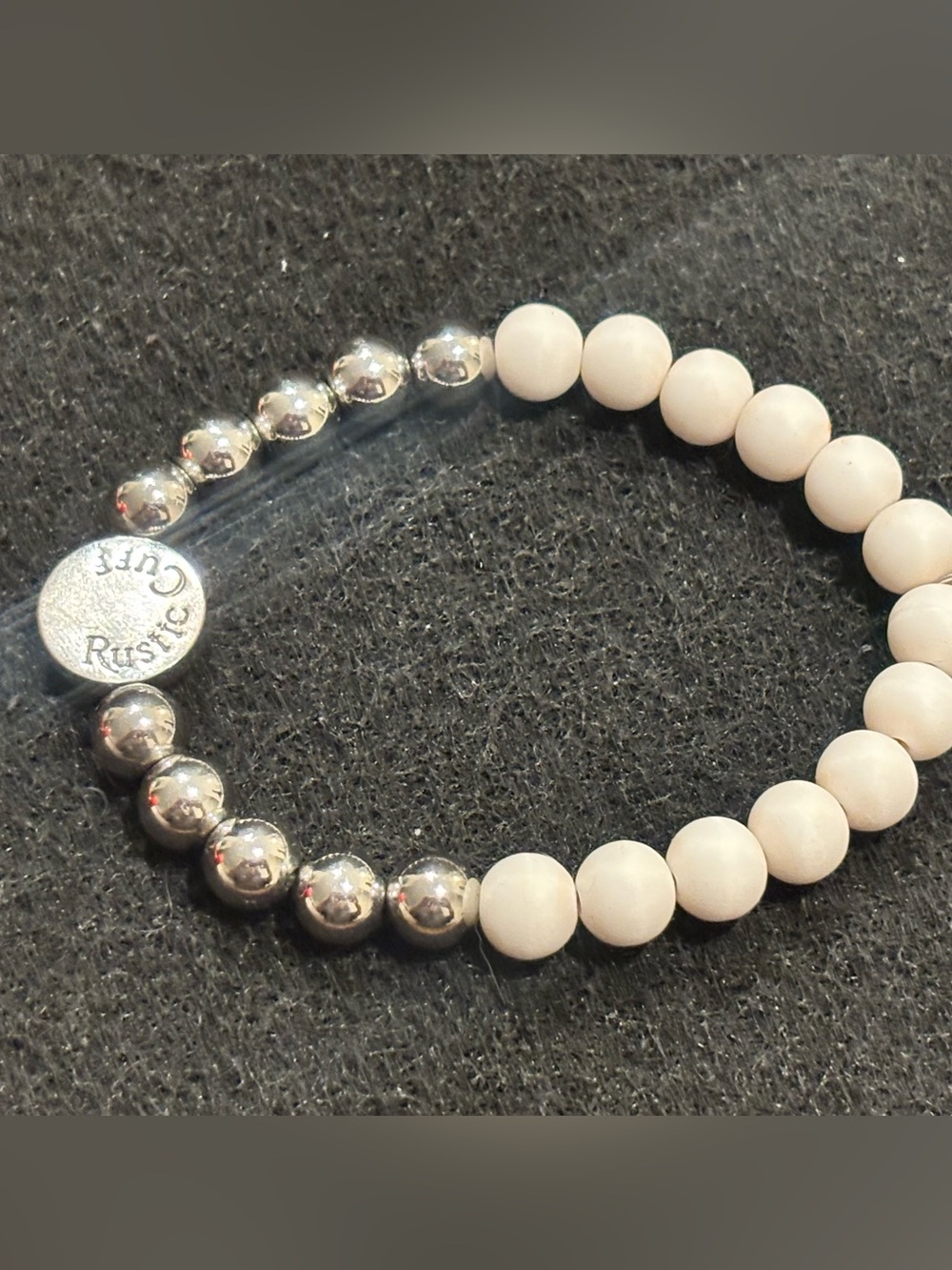 Rustic Cuff White and Silver Beaded Stretch Bracelet